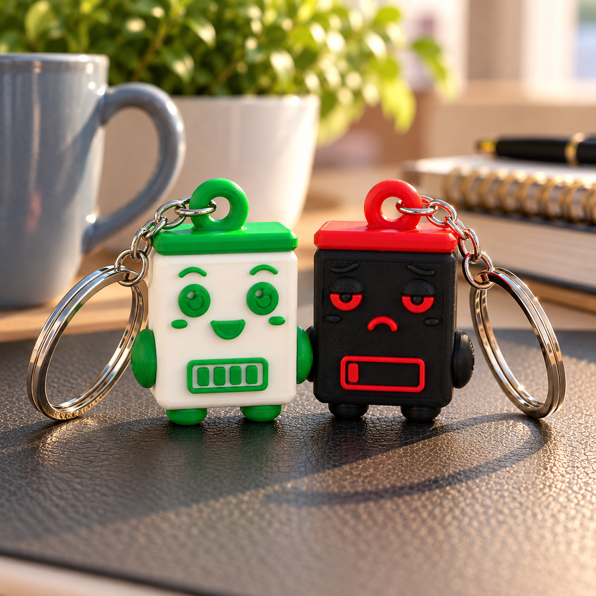 Energie-Buddy – Schlüsselanhänger im Akku-Design, 2er-Set