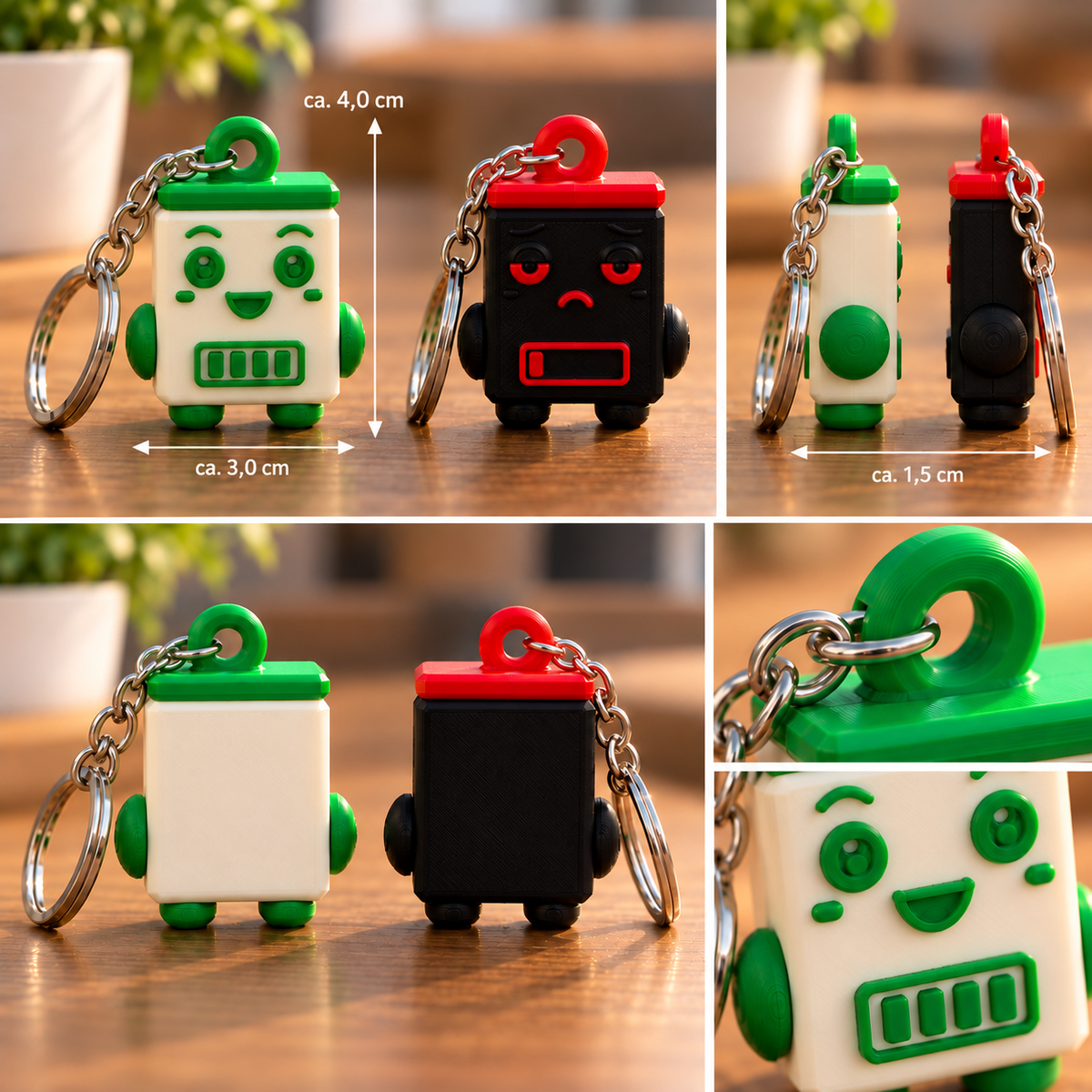 Energie-Buddy – Schlüsselanhänger im Akku-Design, 2er-Set